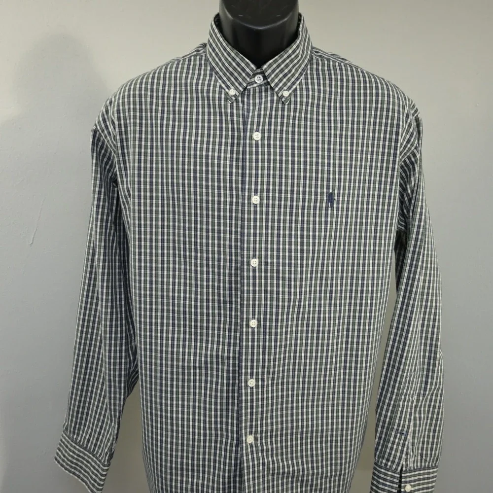 VTG Polo Ralph Lauren Marlowe Dress Shirt Plaid Long Sleeve Button Up Mens Large